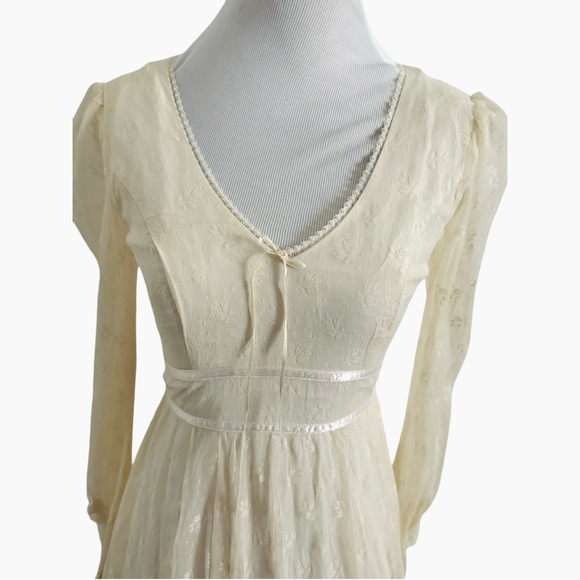 Vintage Gunne Sax by Jessica San Francisco Lace Dress Creme Ivory Woman XXS Fit - Picture 9 of 16